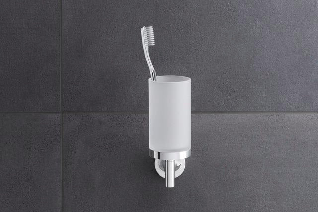 DURAVIT Starck T Zahnputzbecher, Chrom, Akzentfarbe Weiß Matt, 65x98x173 mm, Glas, Messing