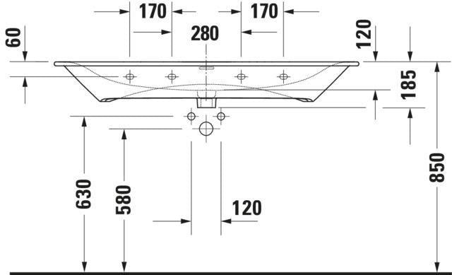 DURAVIT Viu Möbelwaschtisch 1230 mm, Weiß, mit Überlauf & WonderGliss – für Wandmontage