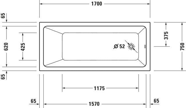 Duravit No.1 Badewanne 1500x700 mm Einbauversion mit 1 Rückenschräge in Weiß