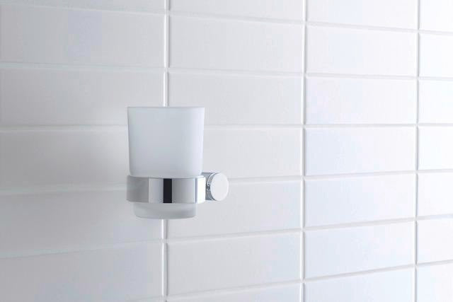 DURAVIT D-Code Glashalter mit Glas links in Chrom – Wandmontage, verchromt, inkl. Befestigungsmaterial