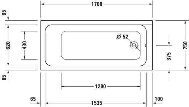 DURAVIT D-Code Einbau-Badewanne 1700x750 mm Weiß mit Überlauf und 1 Rückenschräge