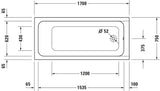 DURAVIT D-Code Einbau-Badewanne 1700x750 mm Weiß mit Überlauf und 1 Rückenschräge