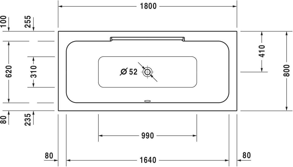 Duravit DuraStyle 2 Rechteck-Badewanne 1800x800mm weiß mit 2 Rückenschrägen