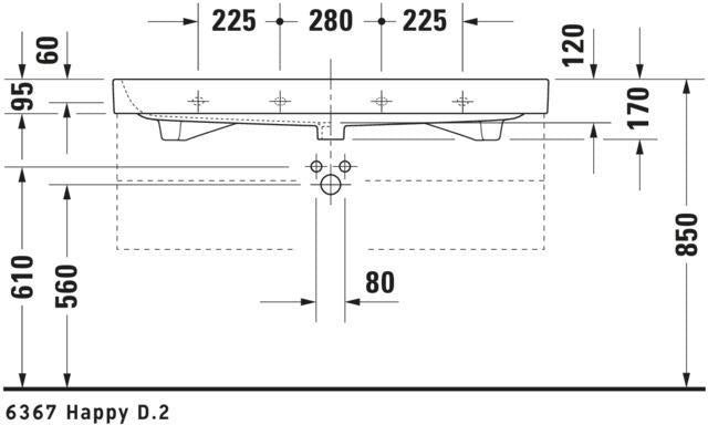 DURAVIT Möbelwaschtisch Happy D.2 1200 mm mit Überlauf, 1 Hahnloch mittig, WonderGliss, weiß