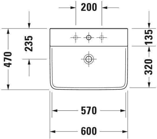 Duravit Waschtisch P3 Comforts 600 mm mit Überlauf und Hahnlochbank, wandhängend, weiß