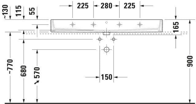 DURAVIT Vero Air Waschtisch 1200 mm, mit Hahnlochbank, ohne Überlauf, geschliffen, weiß