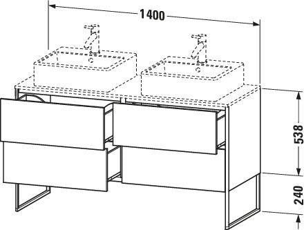 DURAVIT XSquare Waschtischunterbau 1400 mm betongrau matt mit 4 Schubkästen und Tip-On-Technik