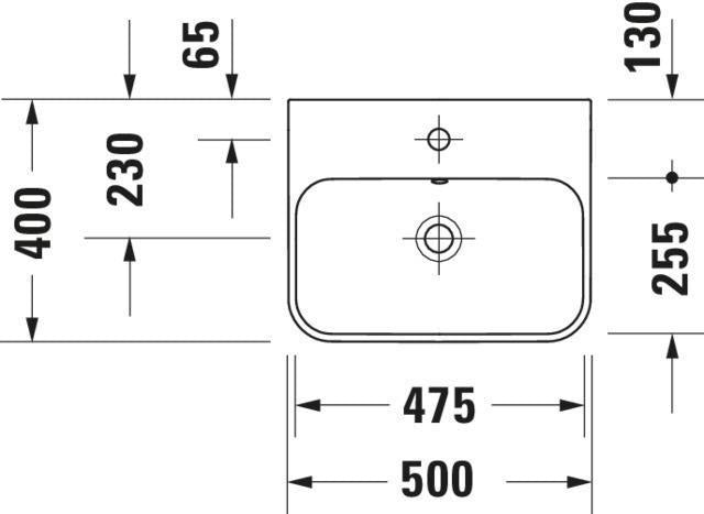DURAVIT Aufsatzbecken Happy D.2 Plus 500 mm Weiß, mit Überlauf, Hahnlochbank, geschliffen