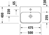 DURAVIT Aufsatzbecken Happy D.2 Plus 500 mm Weiß, mit Überlauf, Hahnlochbank, geschliffen