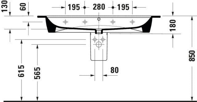 DURAVIT ME by Starck Möbelwaschtisch 1230 mm, 1 Hahnloch mittig, mit Überlauf, weiß