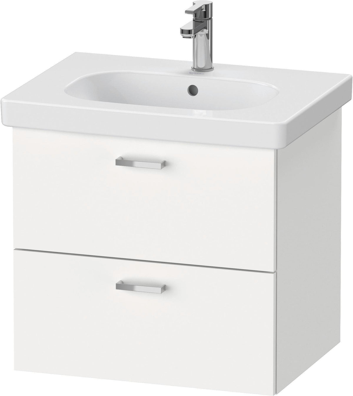 Duravit XBase Waschtischunterbau wandhängend 600 mm, 2 Schubladen, weiß matt – Soft-Close