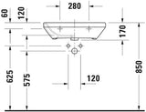 DURAVIT DuraStyle Waschtisch 600 mm weiß, ohne Hahnloch & Überlauf, wandhängend