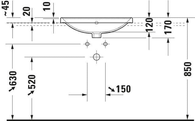 Duravit D-Neo Einbauwaschtisch 600 mm, 1 Hahnloch, mit Überlauf, weiß