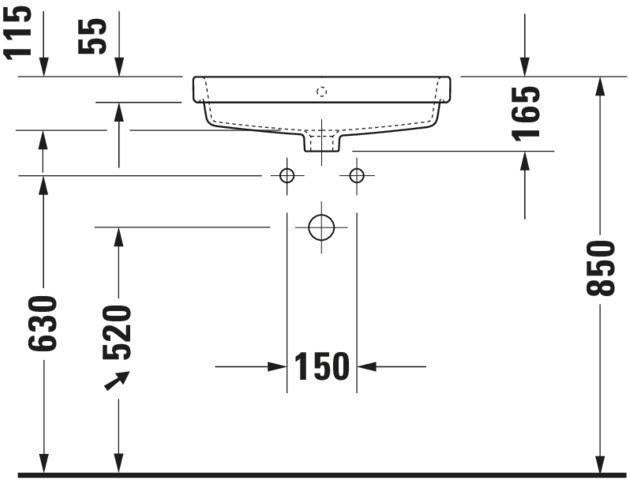 Duravit Vero Air Einbauwaschtisch 550 mm mit Überlauf und 1 Hahnloch – Weiß