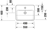 Duravit No.1 Halbeinbau-Waschtisch 550 mm weiß mit Überlauf und Hahnlochbank