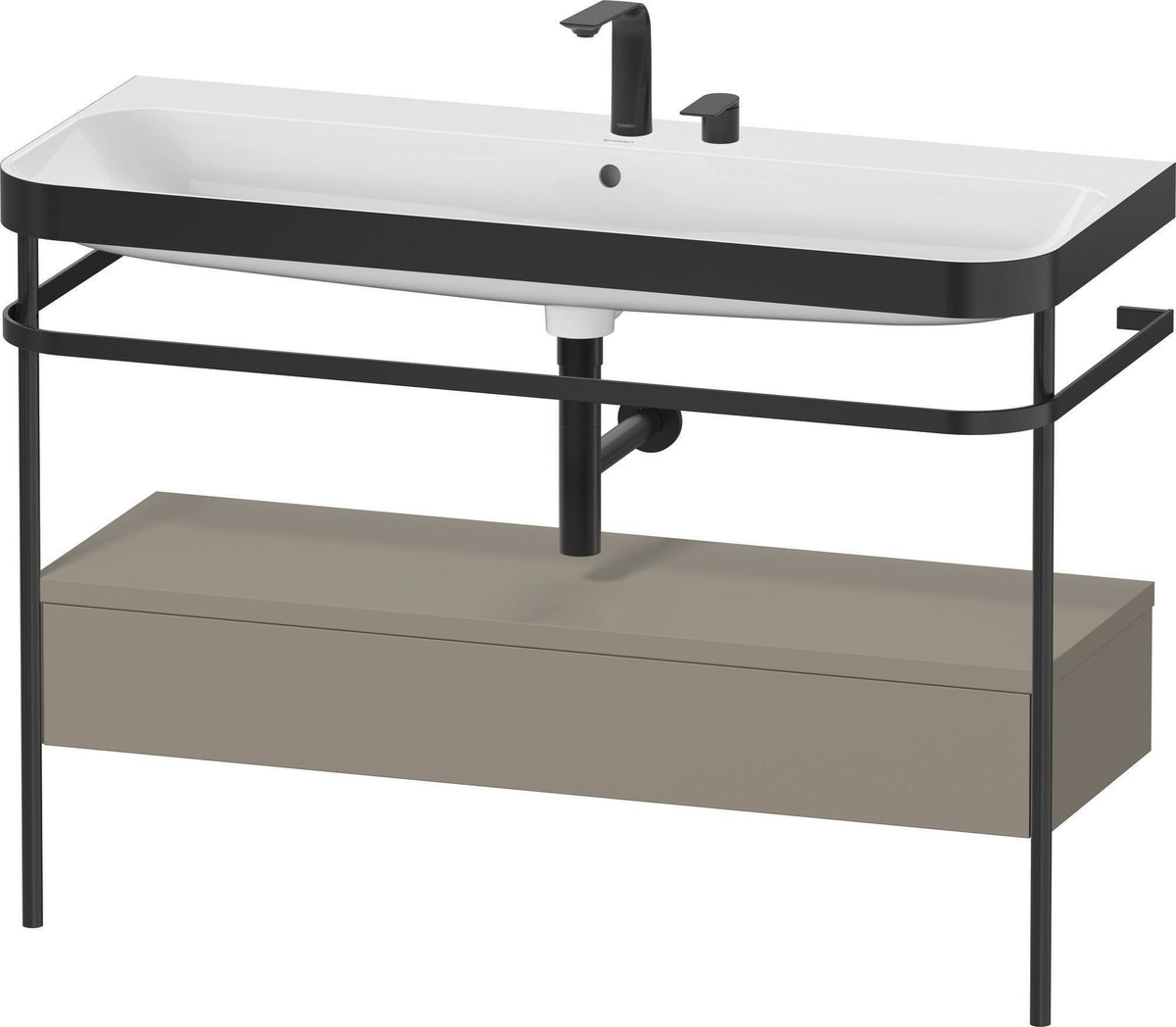 Duravit Happy D.2 c-bonded Waschtischset 1175 mm mit Metallkonsole & Schubkasten in Taupe