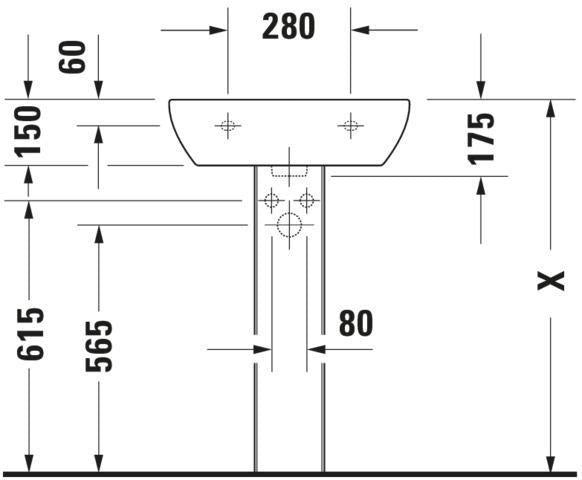 Duravit D-Code Waschtisch 550 mm weiß mit Überlauf und Hahnlochbank – Wandmontage