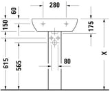 Duravit D-Code Waschtisch 550 mm weiß mit Überlauf und Hahnlochbank – Wandmontage