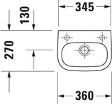 Duravit D-Code Handwaschbecken 360 mm mit Überlauf, 1 Hahnloch rechts, wandhängend, weiß