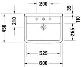 DURAVIT Waschtisch Starck 3 650 mm mit Überlauf, Hahnlochbank und WonderGliss in Weiß
