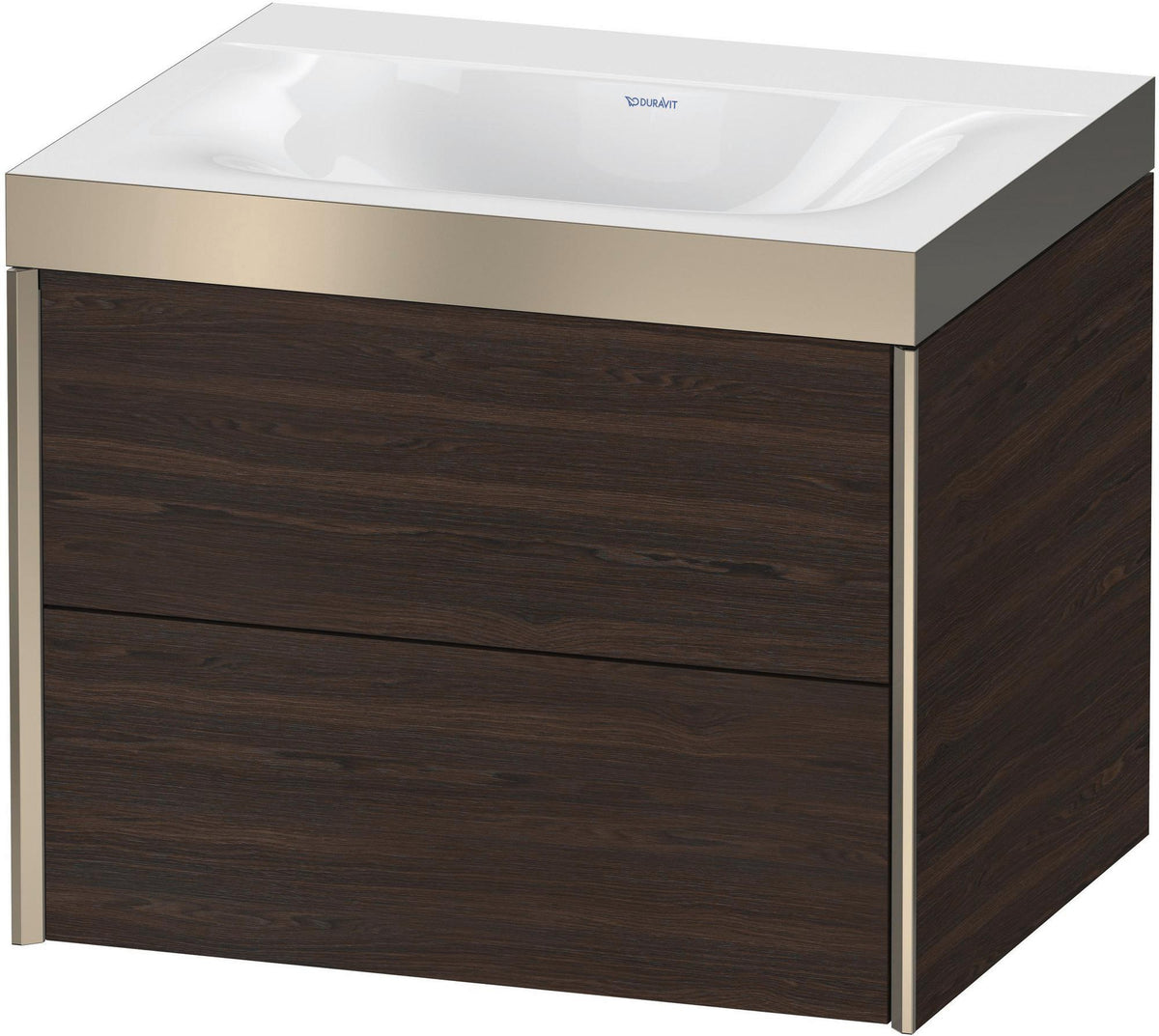 Duravit XViu Waschtischunterbauset c-bonded, 2 Schubkästen, champagner matt/nussbaum dunkel, 600 mm
