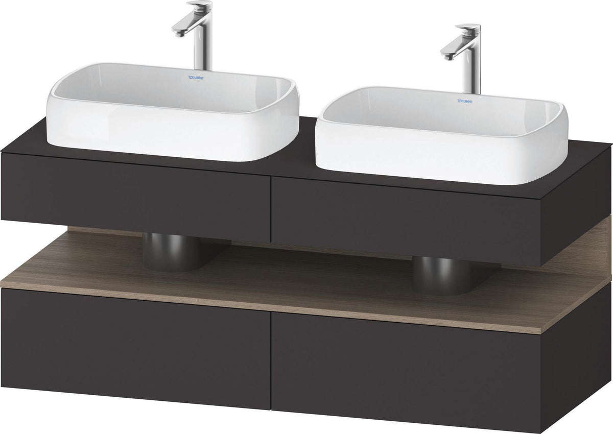 Duravit Qatego Konsolenwaschtischunterbau 1400 mm Basalt Matt mit 2 Auszügen und LED-Beleuchtung