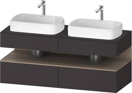 Duravit Qatego Konsolenwaschtischunterbau 1400 mm Basalt Matt mit 2 Auszügen und LED-Beleuchtung