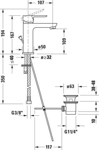 DURAVIT A.1 Einhebel-Waschtischmischer mit Zugstange, Chrom – 107 mm Ausladung