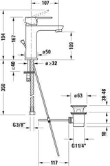 DURAVIT A.1 Einhebel-Waschtischmischer mit Zugstange, Chrom – 107 mm Ausladung