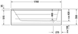DURAVIT D-Code Einbau-Badewanne 1700x750 mm Weiß mit Überlauf und 1 Rückenschräge
