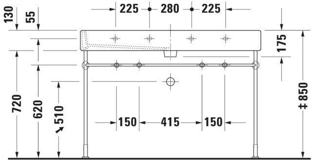 DURAVIT Waschtisch Vero 1200 mm mit Überlauf & Hahnlochbank – Weiß, WonderGliss