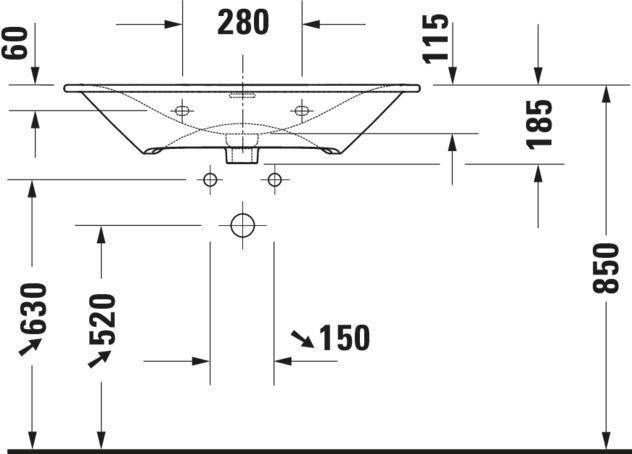 Duravit Viu Möbelwaschtisch 830 mm, weiß, mit Überlauf und Hahnlochbank