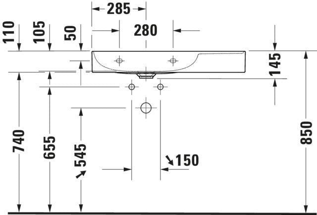 Duravit DuraSquare Möbel-Waschtisch 800 mm Weiß mit Hahnlochbank, Becken links, inkl. Halbsäule