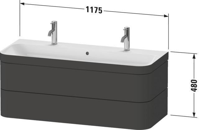 DURAVIT Happy D.2 c-bonded Waschtischset 1175 mm wandhängend mit 2 Schubkästen und Tip-on Technik