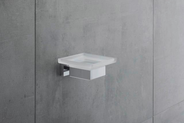 Duravit Karree Seifenschale in Chrom mit weißer Glasablage – Wandmontage