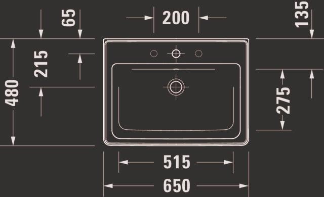 Duravit D-Neo Wandwaschtisch 650 mm weiß mit Überlauf und WonderGliss