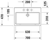 Duravit Waschtisch Vero 700 mm mit Überlauf und Hahnlochbank – Weiß WonderGliss