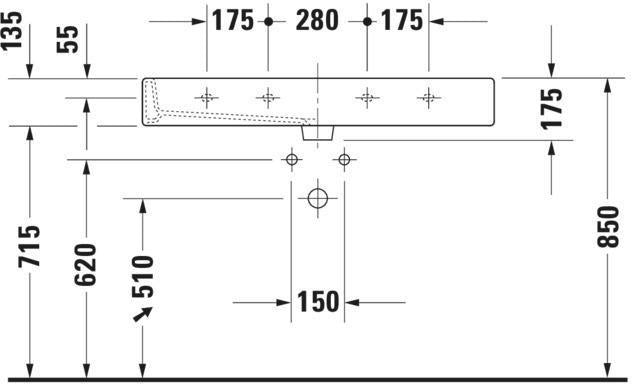 DURAVIT Waschtisch Vero 1000 mm mit Überlauf, Hahnloch mittig, WonderGliss, weiß