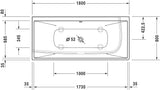 Duravit DURASQUARE Whirlwanne 180x80 cm Ecke links mit Air-System, 2 Rückenschrägen, Mineralguss weiß
