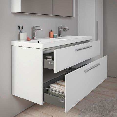 DURAVIT D-Code Halbhochschrank 400 mm, rechts, Basalt Matt, 1 Tür, Glasböden