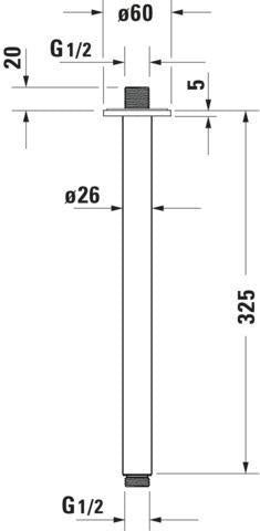 DURAVIT Brausearm Decke L325mm rund Schwarz Matt – Messing, 1/2 Zoll, mit Rosette