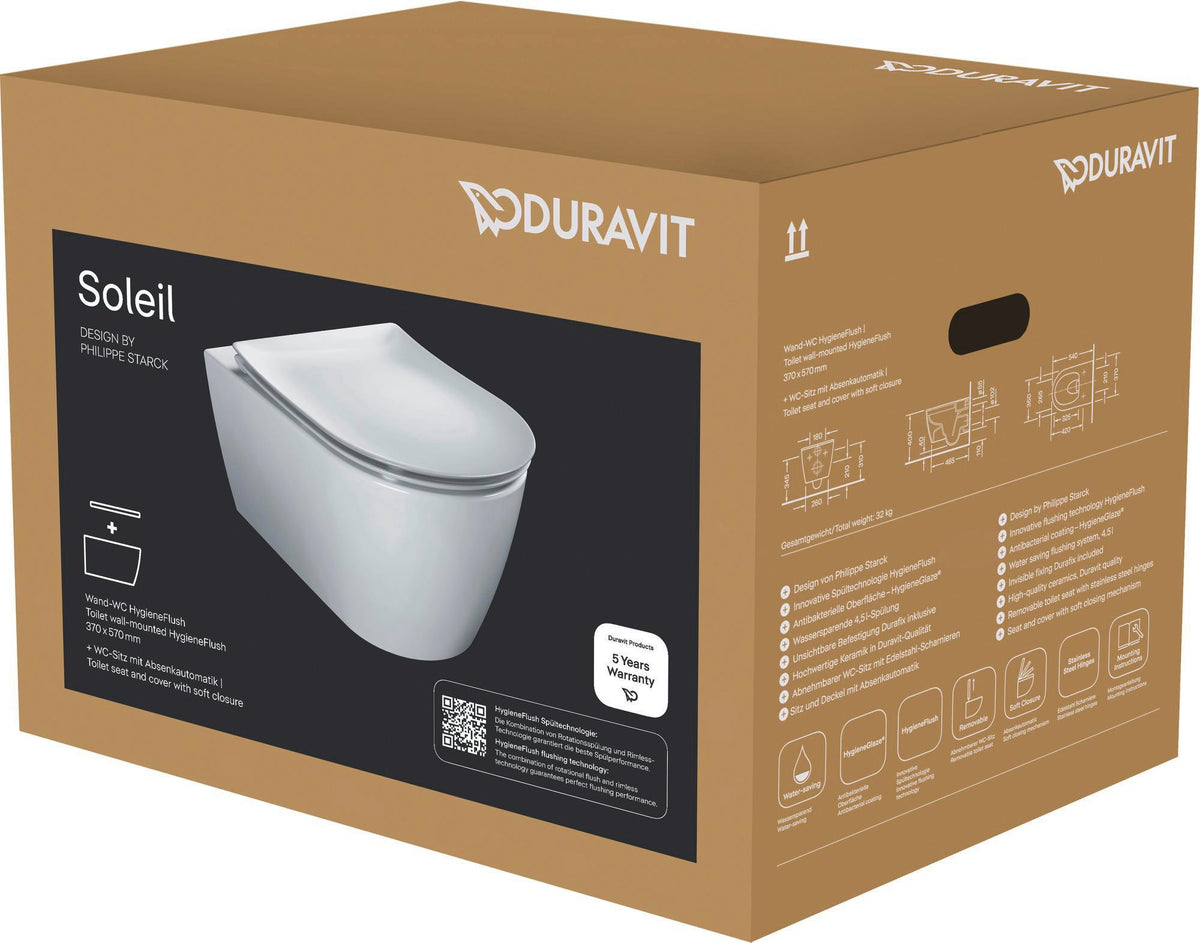 DURAVIT Soleil by Starck Wand-WC-Set 54 cm spülrandlos mit WC-Sitz und Absenkautomatik