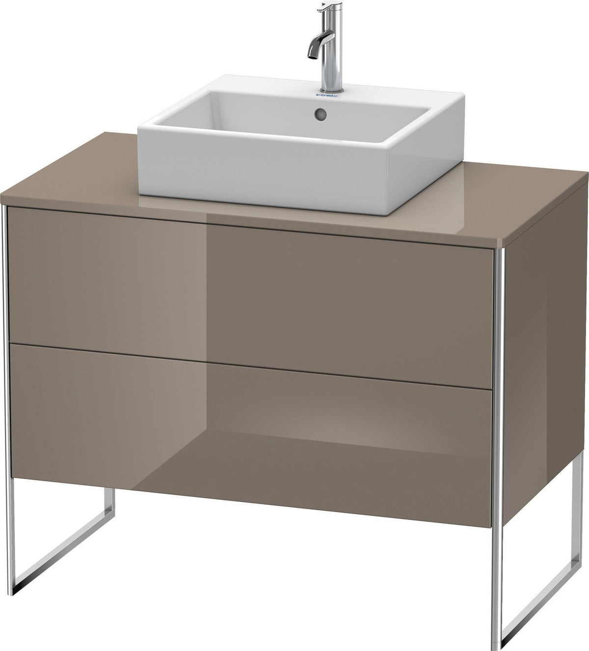 DURAVIT XSquare Waschtischunterbau 1000 mm, bodenstehend, Flannel Grey Hochglanz, 2 Schubkästen