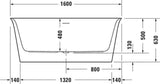 DURAVIT White Tulip Freistehbadewanne 1600x800 mm Sanitäracryl Weiß mit 2 Rückenschrägen