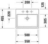 Duravit Vero Air Einbauwaschtisch 550 mm mit Überlauf und 1 Hahnloch – Weiß