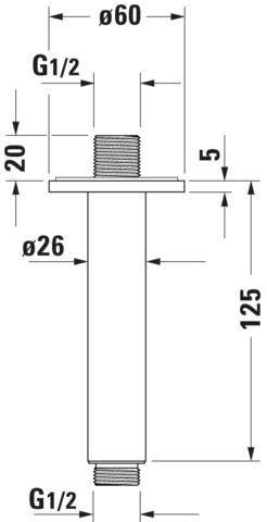 DURAVIT Brausearm Decke L325mm rund Schwarz Matt – Messing, 1/2 Zoll, mit Rosette