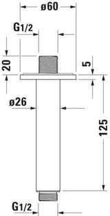 DURAVIT Brausearm Decke L325mm rund Schwarz Matt – Messing, 1/2 Zoll, mit Rosette
