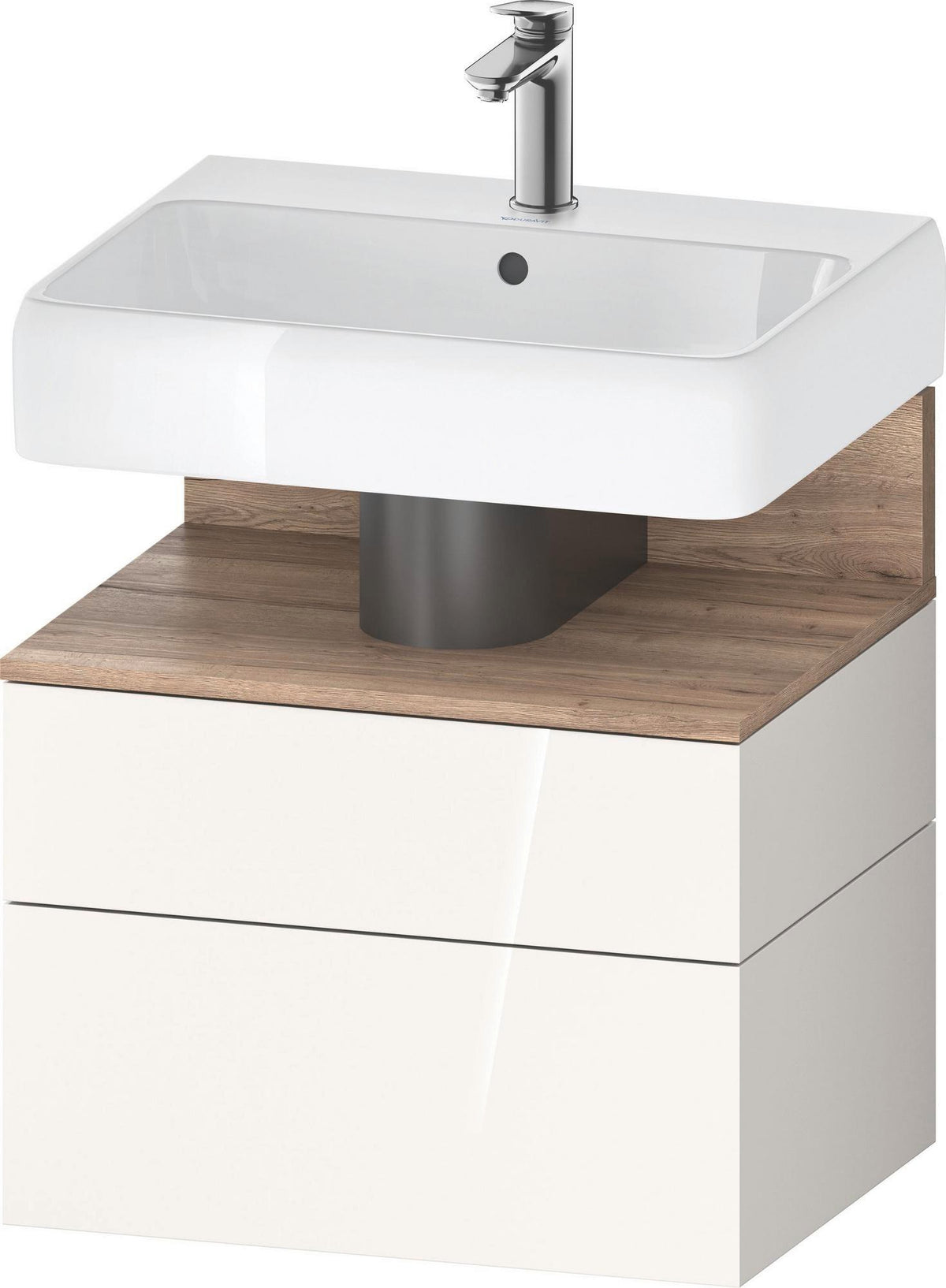 DURAVIT Qatego Waschtischunterbau 590 mm wandhängend, 1 Auszug, weiß Hochglanz, Nische Eiche Schwarz