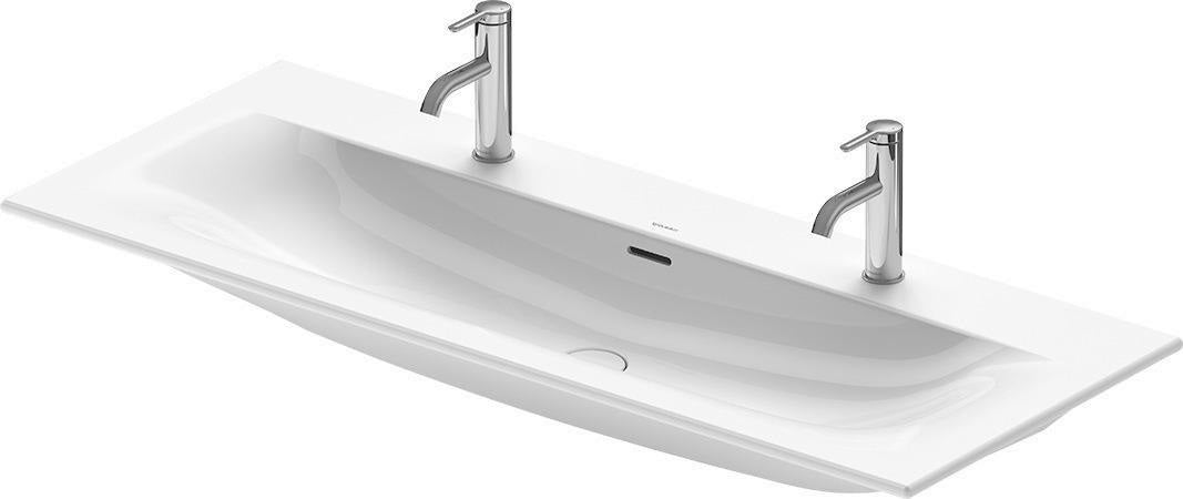Duravit Viu Möbelwaschtisch 1230 mm, Weiß, mit Überlauf, Hahnlochbank und Halbsäule
