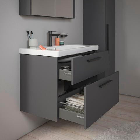 DURAVIT D-Code Halbhochschrank 400 mm, rechts, Basalt Matt, 1 Tür, Glasböden